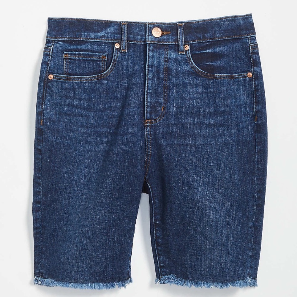 LOFT Frayed High Rise Skinny Bermuda Shorts